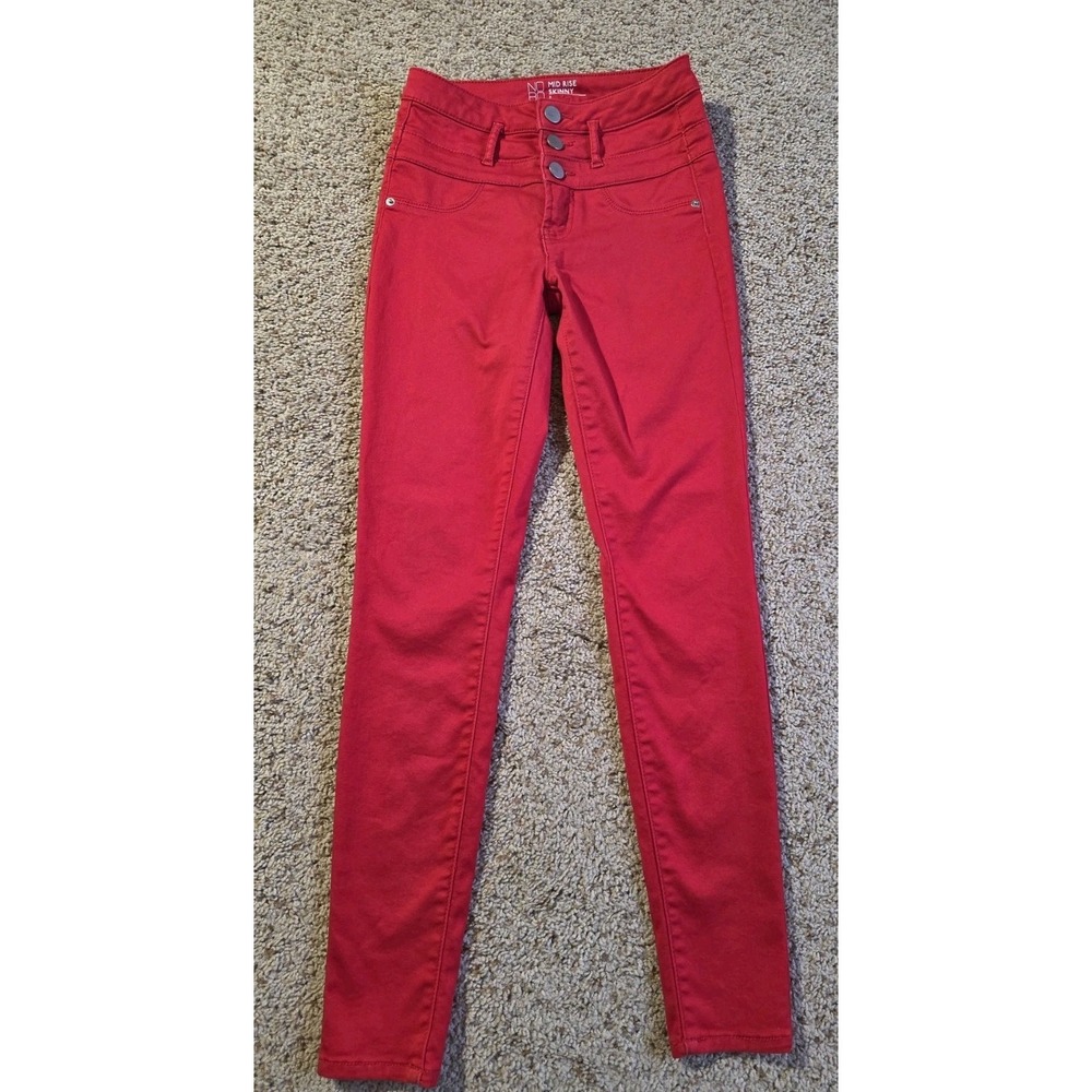 NOBO Skinny Jeans Womens Size 3 Pencil Slim Cotton Jeggings Pants‎ Mid Rise Red